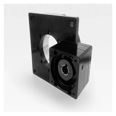 Top Shelf Hollow Rotary Platform With Precision Gear Reducer, black cast iron body, open center design, suitable for automation setups.