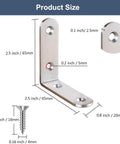 Tough As Nails Six Piece Stainless Steel L Brackets Corner Brace 90 Degree Shelf Support For Wood Projects showing dimensions and countersunk holes.