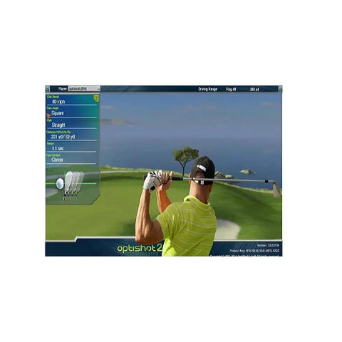 Simulated golf screen from Indoor Golf Simulator Kit With Fifteen Real Courses, Infrared Swing Sensor in use