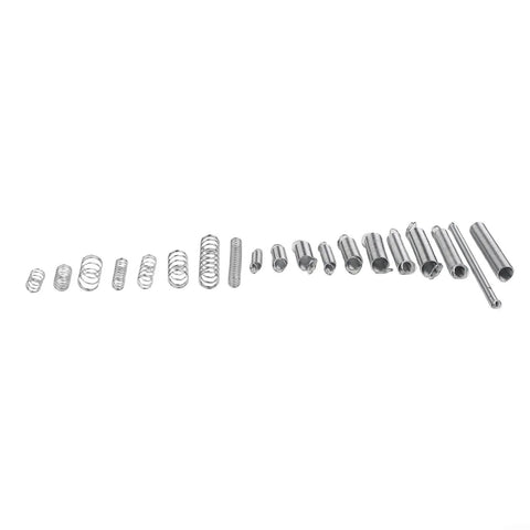 Get Ready For Any Job With This Huge 200PCS Tension Compression Spring Kit Featuring 20 Durable Metal Extension Coil Sizes Perfect For Tool Maintenance And Auto Repairs In An Organized Labeled Box. Metal springs in 20 sizes laid out for repair use.