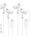 Type C Wired Earbuds With Mic and Remote For iPhone And Android, Noise Cancelling USB C Headphones, white, 3 ear tip sizes, inline remote