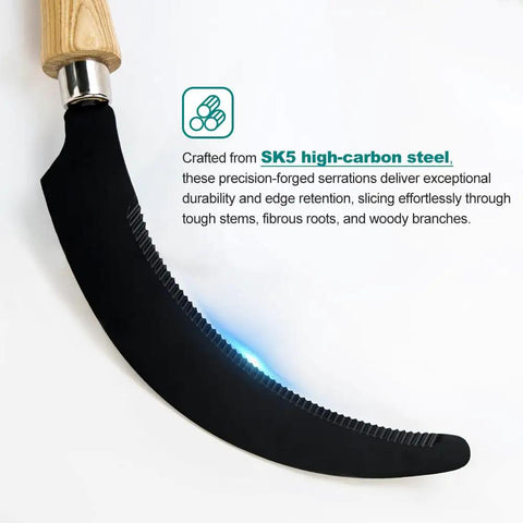 Grass Sickle With Sawtooth Blade For Heavy Duty Weeding And Harvesting, SK5 High Carbon Steel Blade Delivers Razor Sharp Edge