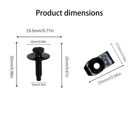 Product dimensions of the Heavy Duty Auto Shop Staple No Sweat Rig 60 Piece M6 1.0X25Mm Black Hex Head Sems Bolt And Extruded U Nut Hardware Kit.