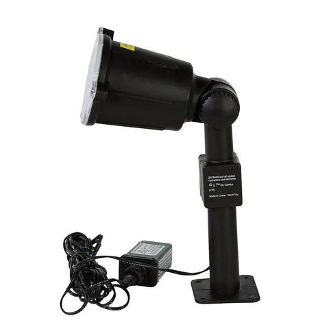 Side view of 14-inch Batman Bat Signal Projector with CUL Adapter and 16-foot cord for indoor outdoor use