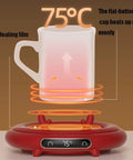 Smart Coffee Mug Warmer With Digital Display And Three Heat Settings Touch Switch Electric Cup Heating Pad To Keep Your Daily Brew Nice And Toasty Ultimate Winter Gift Beige showcasing cup heating at 75°C with heating film.