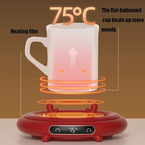 Smart Coffee Mug Warmer With Digital Display And Three Heat Settings Touch Switch Electric Cup Heating Pad To Keep Your Daily Brew Nice And Toasty Ultimate Winter Gift Beige showcasing cup heating at 75°C with heating film.