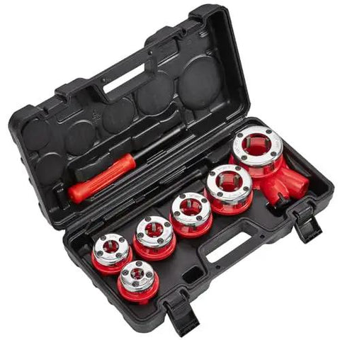 Ratcheting Pipe Threader Kit With Six Dies One Quarter Inch NPT To One And A Quarter Inch NPT Portable Pipe Threading Tool Set With Storage Case For Plumbing Installation And Repair