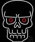 Skull LED Neon Sign With Dimmer, 31-Inch Tall By 24-Inch Wide, Black Square Backing lit in dark.