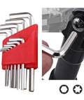 Heavy Duty Chrome Vanadium Hex Key Set That Slaps! Get The Perfect Fit For Tight Gaps With This Insane L-Shape Wrench Kit Ready To Fix All Your Gear And Keep Your Tools In Great Shape For Any DIY Project Today. 11pc chrome vanadium L-shape hex key set in red holder, used on bike bolts