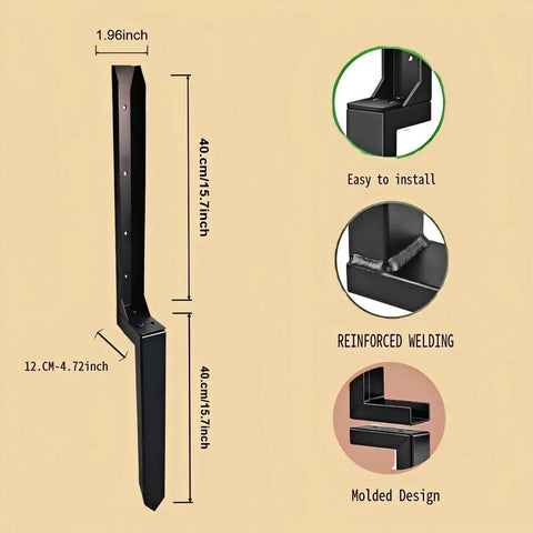 Beefy Heavy-Duty Fence Post Repair Kit Four Pack With Sturdy Anchors And Stabilizers, shown with measurements and features