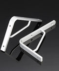 Heavy Duty Aluminum Triangle Shelf Brackets Set Of 2 with Rounded Corner Design on black background, ready for wall mounting.