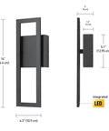 Dimensions of Dope Black LED Integrated Wall Sconce for Indoor or Outdoor Use 17W 520 Lumens Weather Resistant Exterior Lighting.