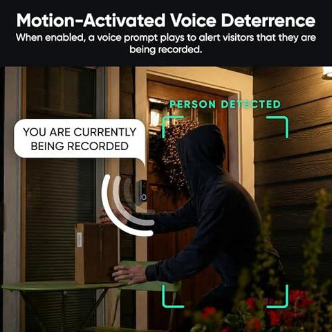 Battery Powered Video Doorbell Camera With 1-To-1 Head-To-Toe View detecting person at night with motion-activated voice deterrence