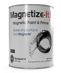 Front view of a 16oz can of grey Magnetic Paint and Primer for Any Surface Water Based 16oz Turn Walls Into A Magnet Friendly Space For Photos Kids Artwork Letters And Reminders Great With Any Color Paint Or Chalkboard Finish, showcasing label and design.