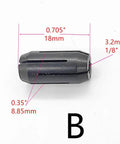 Four Pack Cut Out Tool Collet Chuck Kit For DW660 And DC550 Palm Routers, 1/8 inch collet, close-up with dimensions labeled.
