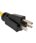 Close-up of plug on NEMA 6-20 Extension Cord 6-20P to 6-20R with T Blade Female and 6-15R Adapter, 10 Foot Heavy Duty Copper Wire