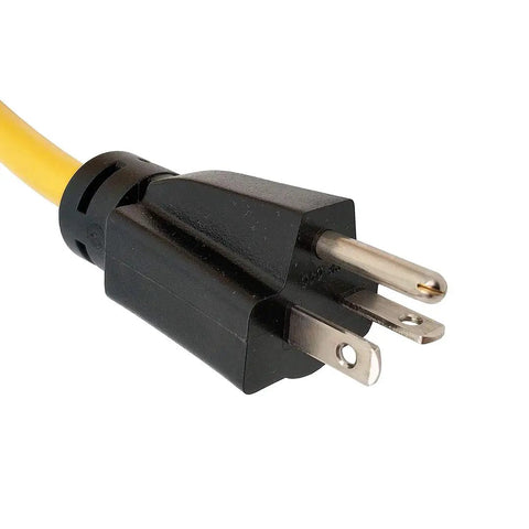 Close-up of plug on Heavy Duty NEMA 6-20 Extension Cord 20A 250V 100 Feet From 6-20P To 6-20R With 6-15R T Blade Adapter