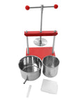 Heavy Duty Stainless Steel Fruit Wine Press 0.8 Gallon Manual Juice Maker For Apples Grapes Berries showing metal frame and parts.