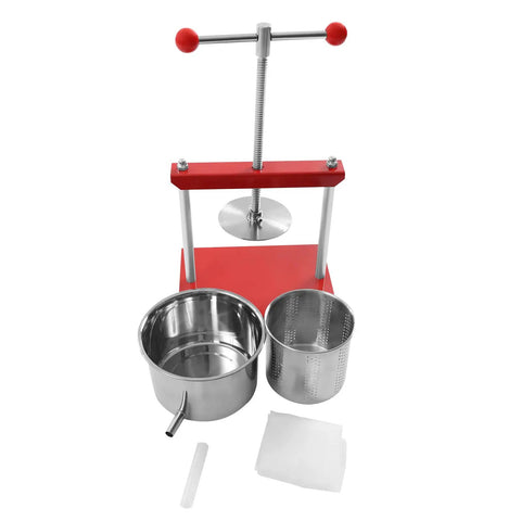 Heavy Duty Stainless Steel Fruit Wine Press 0.8 Gallon Manual Juice Maker For Apples Grapes Berries showing metal frame and parts.