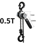Heavy Duty Aluminum Alloy Hand Chain Hoist With G80 Manganese Steel Lifting Gear 0.5 Ton shown with hooks and chain details.