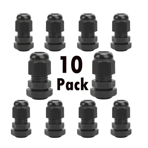Long Thread PG13.5 Plastic Cable Gland Nylon 10 Pack With Gaskets Weatherproof IP68 Set for Thick Electrical Boxes and Cord Grip