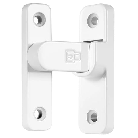 Heavy Duty White Zinc Alloy Barn Door Latch Hardware For Sliding Wooden Doors Super Slick Right Angle Lock side view showing installation holes.
