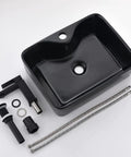 Matte Black Vessel Sink With Faucet And Drain Combo For Bathroom, 19 By 15 Inches Rectangular Above Counter Ceramic Art Basin set view