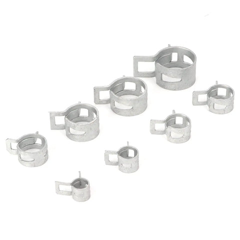 Assorted sizes of 304 stainless steel spring hose clamps from All-Purpose Spring Hose Clamp Kit 160Pcs For Automotive Radiator Hose, Fuel Line.