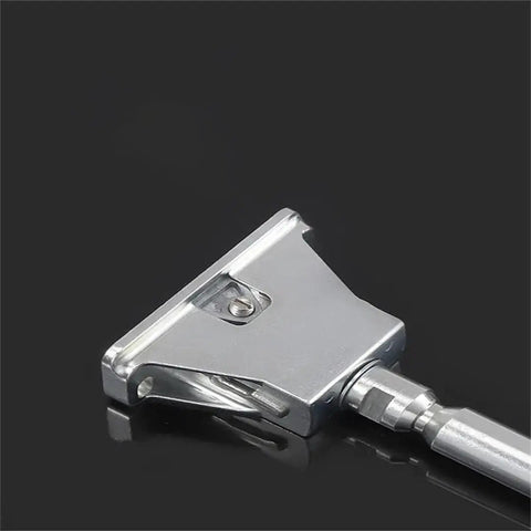 Close-up of shiny steel Heavy Duty Hidden Shelf Bracket For Wall Mounts showing adjustable support pin and no bend construction.