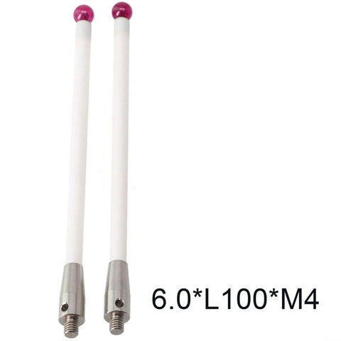 2-Pack white ceramic touch probe styluses with pink 6mm ball tips, 100mm long, M4 threaded ends