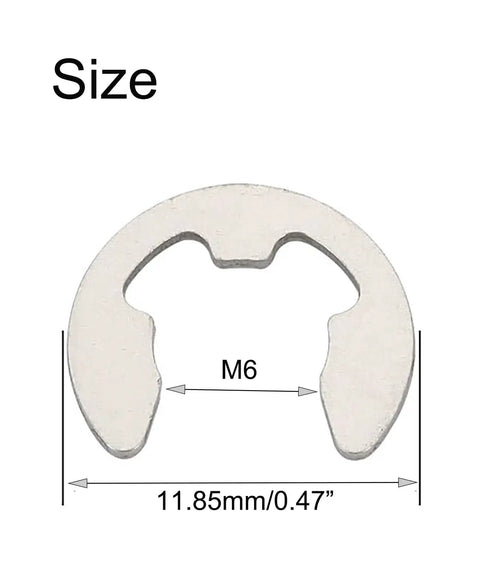 Diagram showing the size of Stainless Steel External Circlips E Clip Set For 6mm Shafts 1mm Thick Heavy Duty Snap Rings, 11.85mm OD.