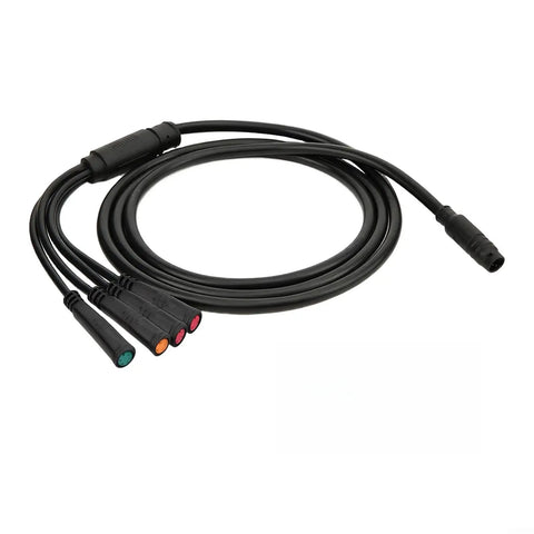 Kick Up Your E-Bike Game With This Super Long 1500mm Bolt On Extension Cable For KT Controllers. Seamless Hookup For Display Throttle And Brake Levers. Black Durable Build Ensures Smooth Riding Without Any Hiccups. Grab This Heavy Duty Upgrade Now To Fix. 1500mm KT controller 1T4 extension cable, black plastic and metal, for e-bike display throttle and brake levers
