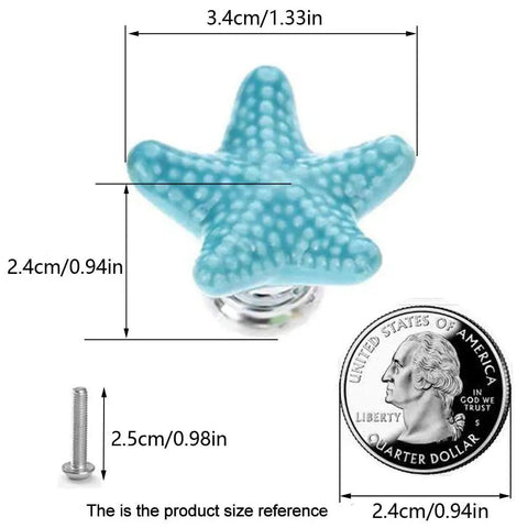Four Pack Starfish Drawer Knobs Set, Coastal Ceramic Cabinet Hardware In Ocean Blue, Durable Zinc Alloy And Ceramic Build, Beachy Ocean Vibe Themed Kitchen Dresser Drawer Knobs For Cabinets, 3.4cm 1.33in