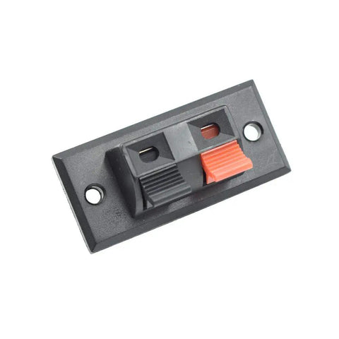 Two Way Speaker Terminal Block Connector Strip 45mm By 21mm Spring Push Release, 2 Position, 2 Pack, DIY Audio Wiring Plate in black and red