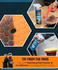 TorqX Random Orbital Polisher Kit With Pads, Polishes, And Compounds For Cars, Trucks, SUVs, And Motorcycles, 700W Motor, 8mm Orbit, All In One 9 Piece Detailing Set - Polishing pads and conditioning spray shown.