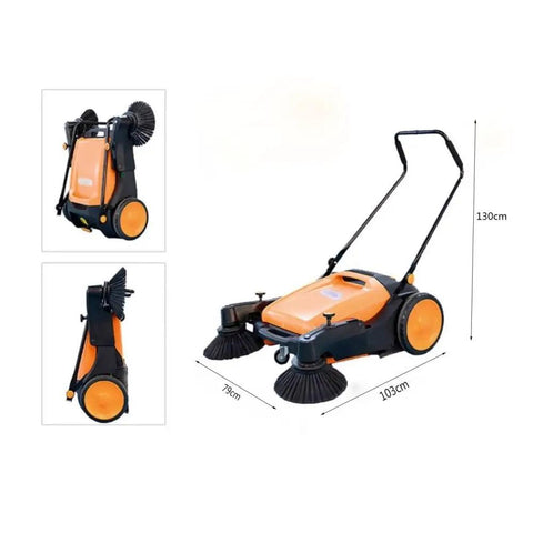 UILMLIO Heavy Duty Manual Push Floor Sweeper With Large Trash Bin Durable Design For Factory Warehouse Workshop Cleaning Unpowered Vehicle