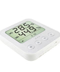Wall Mounted Temperature And Humidity Transmitter With LCD Display RS485 Modbus 4-20mA And 0-10V Outputs HVAC Sensor, angled view.