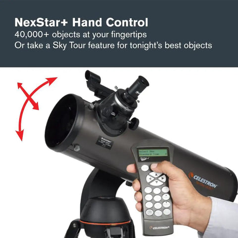 NexStar 130SLT Computerized Telescope With 130mm Aperture Portable Newtonian Reflector SkyAlign Technology showing hand control
