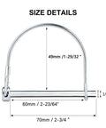 Beefy Workhorse 10 Pack Safety Coupler Pins And PTO Pins For Trailer Connectors and Farm Equipment, size details diagram