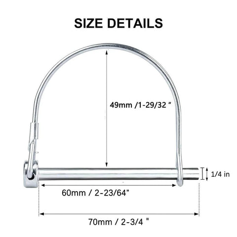 Beefy Workhorse 10 Pack Safety Coupler Pins And PTO Pins For Trailer Connectors and Farm Equipment, size details diagram