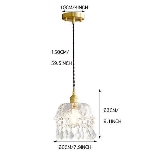 Glass Pendant Lamp Crystal Pendant Light Shade Ceiling Light Chandelier Ceiling Lamp Bedside Lamp for Bedroom, Hallway, Dining Room, Porch, 20cm shade.
