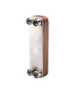 Rock Solid Brazed Plate Heat Exchanger for Industrial Water Chilling and Air Conditioning Systems with Compact Stainless Steel Evaporator Coils shown from the side.
