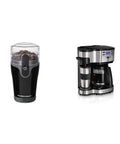 Score Some Fresh Brews With This Super Quiet Electric Coffee Grinder For Whole Beans And Custom Spices Built Tough While Pairing Flawlessly With A Sturdy Dual Mode Single Serve And 12 Cup Drip Brewer, showing a black grinder and a dual coffee brewer.