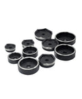 Hydraulic Knockout Punch Driver Kit With Hole Dies Half Inch To Four Inch Range, Hole Sizes From 16mm To 114mm, set of metal hole dies