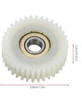 Close-up of a 36-teeth nylon motor gear, 38mm diameter with dimensions, part of a 3 Pack 36 Teeth 38mm Nylon Motor Gear For Electronic Motors Clutch Systems