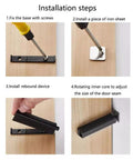 Installation steps for 4 Pack Magnetic Push Latch Kit for Hidden Cabinets and Drawers, showing tools and parts in white finish.