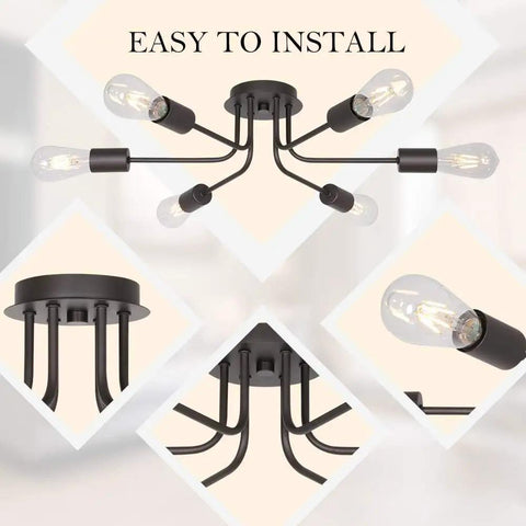 Six Light Sputnik Chandelier In Oil Rubbed Bronze Semi Flush Ceiling Light For Kitchen Dining Room Living Room Foyer Indoor Lighting With Heat Resistant Ceramic E26 Sockets For That Clean Bronze Vibe