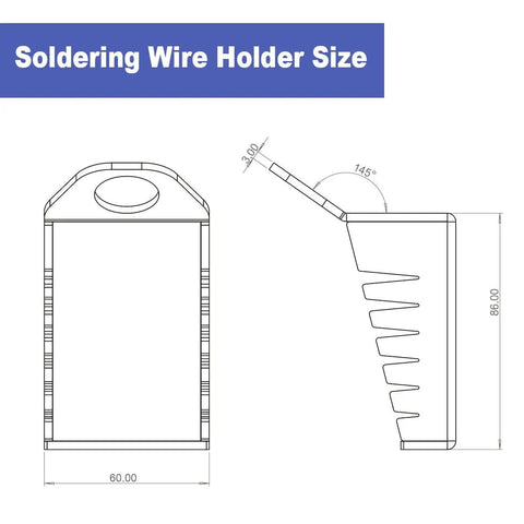 Technical diagram of Soldering Wire Holder and Stand, A Handy Third Hand Alternative, size dimensions and angles shown.