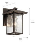 Capanna 1-Light Outdoor Wall Light In Olde Bronze With Clear Water Glass showing dimensions: 10.25 in H x 6.5 in W x 8 in D