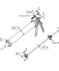 Diagram of Dual Use Sausage Caulk Gun Kit With 15 Inch Barrel For 20 Oz Sausage Foil Packs Or Standard Cartridges Includes 2 Cone Nozzles